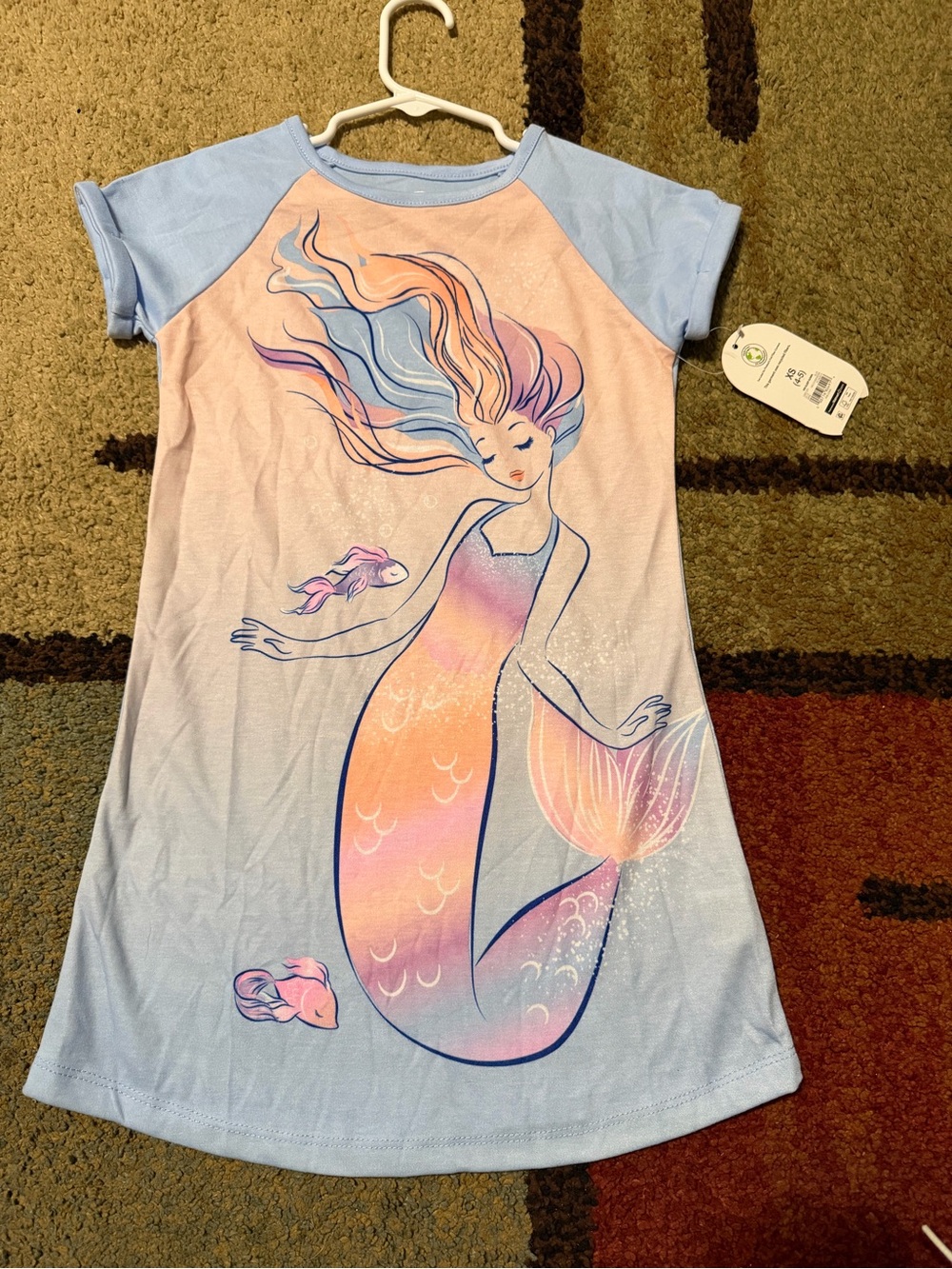 Girls' Pastel Mermaid Short-Sleeve Pajama Nightgown - Light Blue & Pink
